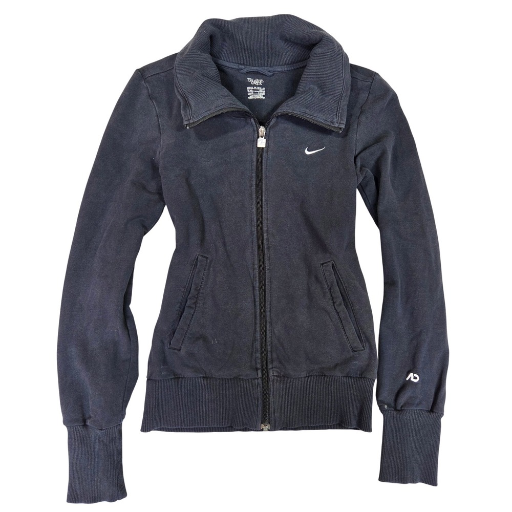 Nike Womens Athletic Dept Full Zip Funnel Neck Sweatshirt Black XS 0-2 Y2k